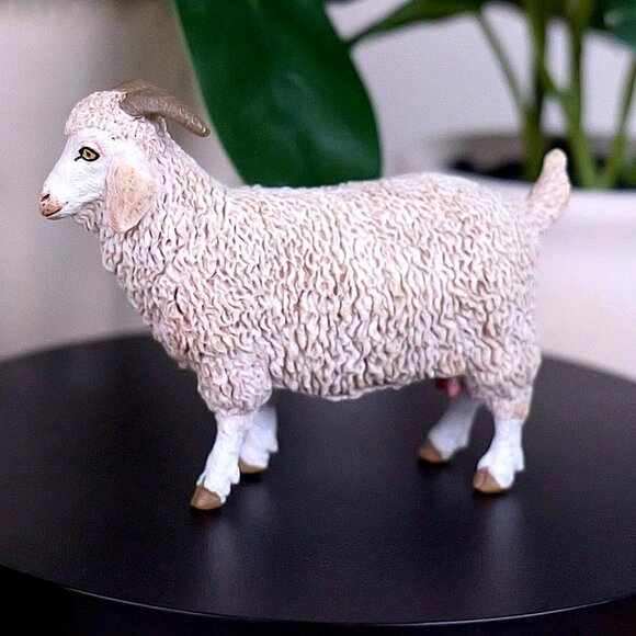 Angora Goat Farm Animal Figurine - Hand Painted Farm Animal Toy Action Figure - Picture 1 of 15